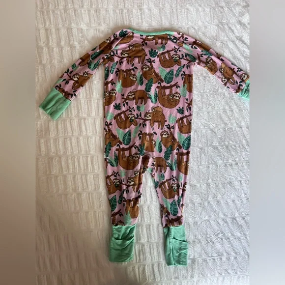 Little Sleepies Pink Sleepy Sloth Bamboo Zippy Pajamas Size 3-6M - Picture 11 of 12